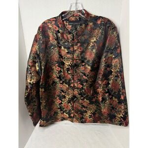 Robert Louis Silk Blend Floral Print Asian Style Jacket Top Womens Medium